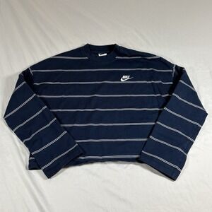 Nike Navy Blue Striped Long Sleeve Sweatshirt